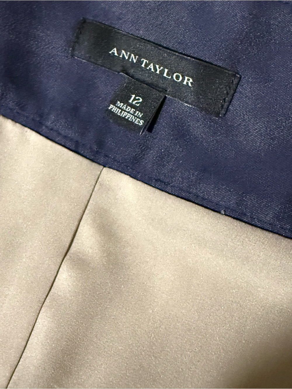 Ann Taylor Beige A-Line Pleated Skirt with Navy and Blue Stripes - Picture 7 of 7